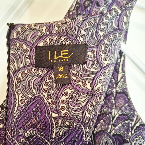 ILE New York Paisley Print Sheath Dress Sz 16 - Picture 6 of 10